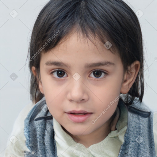 Neutral white child female with medium  brown hair and brown eyes