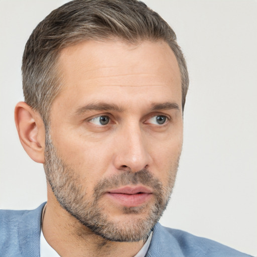 Neutral white adult male with short  brown hair and brown eyes