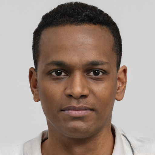 Neutral black young-adult male with short  brown hair and brown eyes