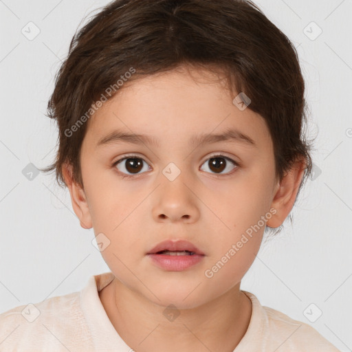 Neutral white child female with medium  brown hair and brown eyes