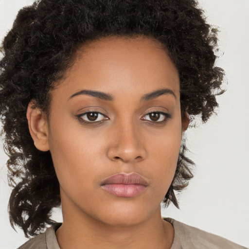 Neutral black young-adult female with long  brown hair and brown eyes