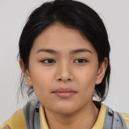 Neutral asian young-adult female with medium  black hair and brown eyes