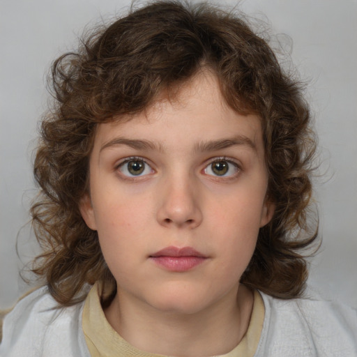 Neutral white child female with medium  brown hair and brown eyes