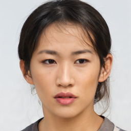 Neutral asian young-adult female with medium  brown hair and brown eyes