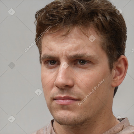 Neutral white adult male with short  brown hair and brown eyes