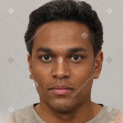 Neutral black young-adult male with short  brown hair and brown eyes