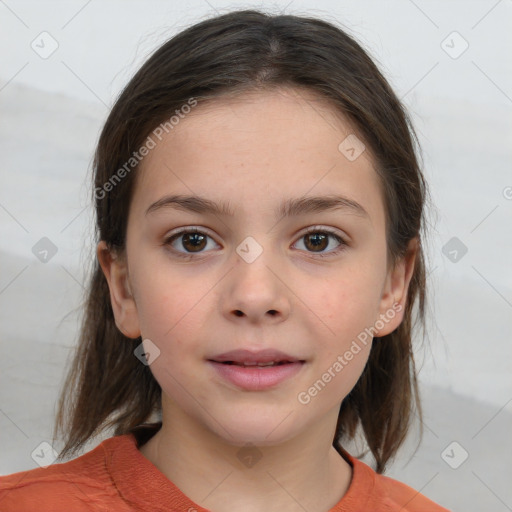 Neutral white child female with medium  brown hair and brown eyes