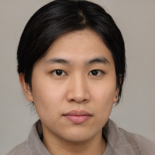 Neutral asian young-adult male with medium  black hair and brown eyes