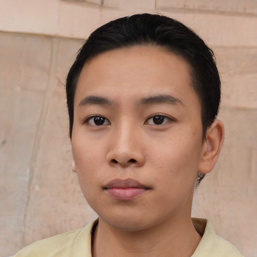 Neutral asian young-adult male with short  black hair and brown eyes