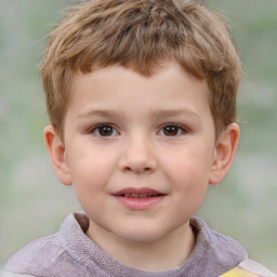 Joyful white child male with short  brown hair and brown eyes