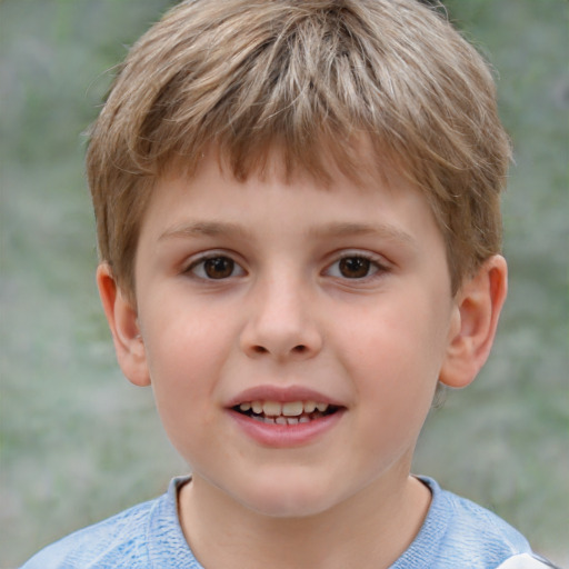 Joyful white child male with short  brown hair and brown eyes