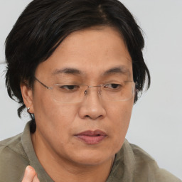 Neutral asian adult male with medium  brown hair and brown eyes