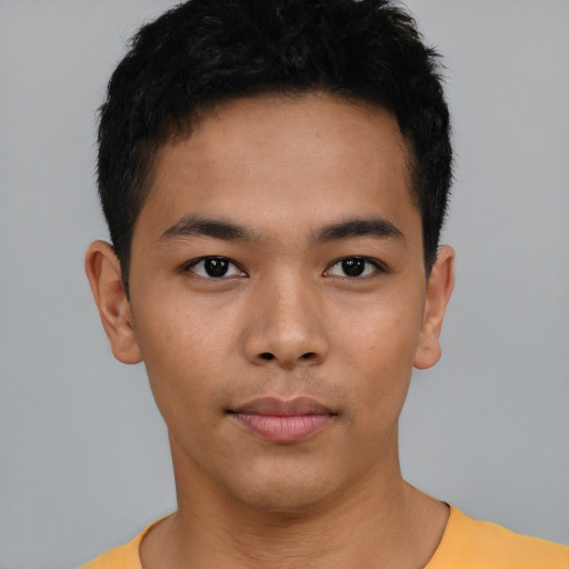 Neutral asian young-adult male with short  black hair and brown eyes