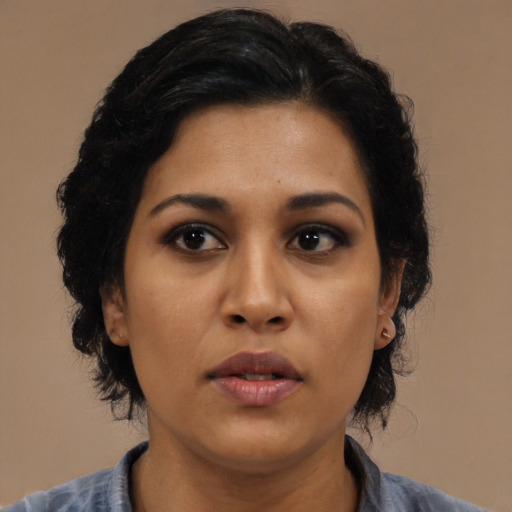 Neutral asian young-adult female with medium  black hair and brown eyes