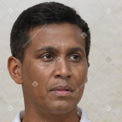 Neutral black young-adult male with short  brown hair and brown eyes