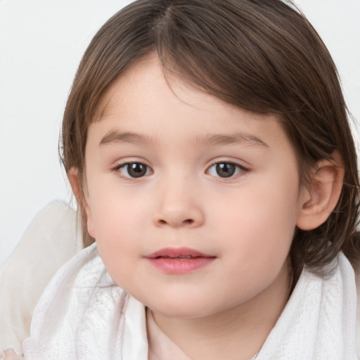 Neutral white child female with medium  brown hair and brown eyes