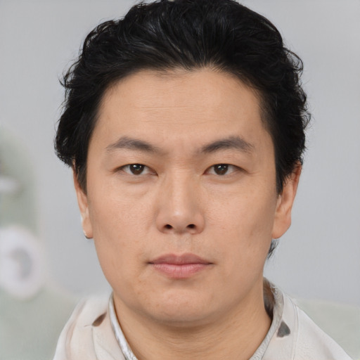 Neutral asian young-adult male with short  black hair and brown eyes