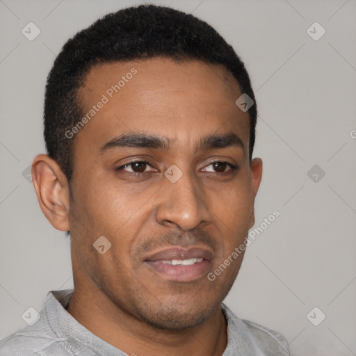 Neutral latino young-adult male with short  brown hair and brown eyes