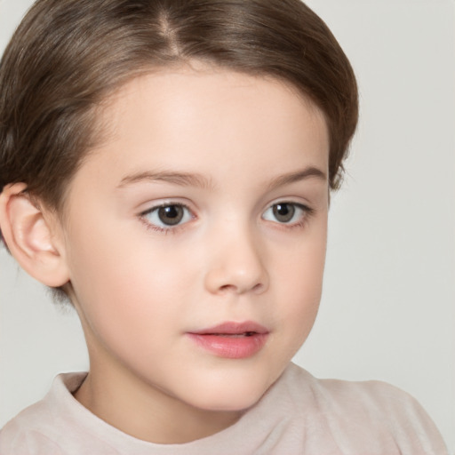 Neutral white child female with short  brown hair and brown eyes