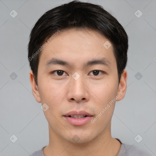 Neutral asian young-adult male with short  black hair and brown eyes