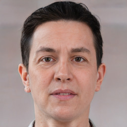 Neutral white adult male with short  brown hair and brown eyes
