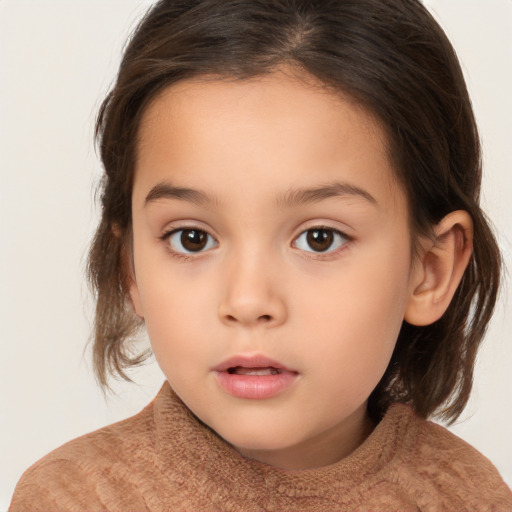 Neutral white child female with medium  brown hair and brown eyes