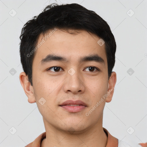 Neutral asian young-adult male with short  black hair and brown eyes