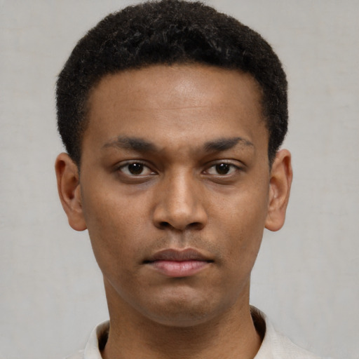 Neutral black young-adult male with short  brown hair and brown eyes