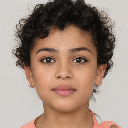 Neutral latino child female with medium  brown hair and brown eyes