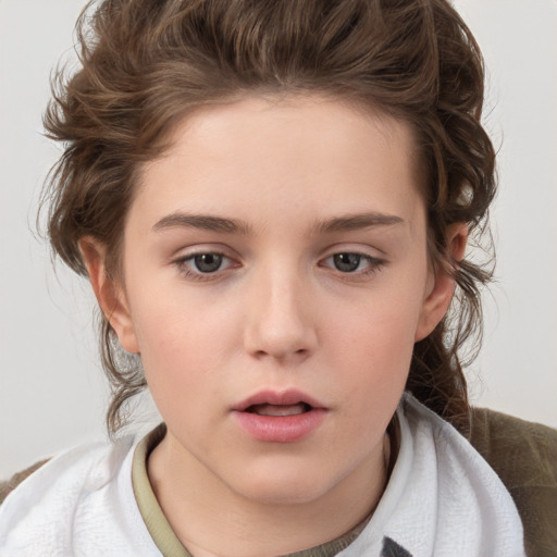 Neutral white child female with medium  brown hair and brown eyes