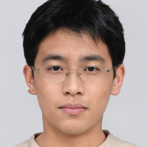 Neutral asian young-adult male with short  brown hair and brown eyes