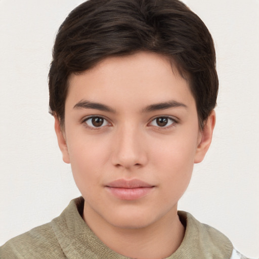 Neutral white young-adult female with short  brown hair and brown eyes