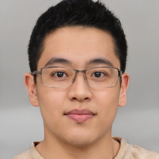 Neutral latino young-adult male with short  brown hair and brown eyes