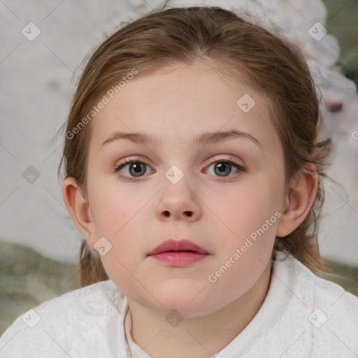 Neutral white child female with medium  brown hair and brown eyes