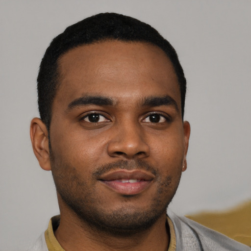 Neutral black young-adult male with short  brown hair and brown eyes