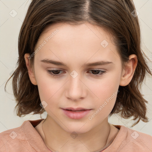 Neutral white child female with medium  brown hair and brown eyes