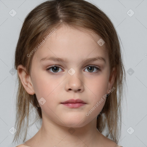 Neutral white child female with medium  brown hair and brown eyes