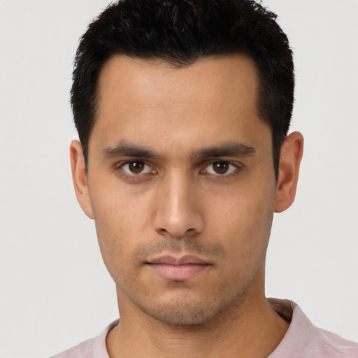 Neutral asian young-adult male with short  black hair and brown eyes