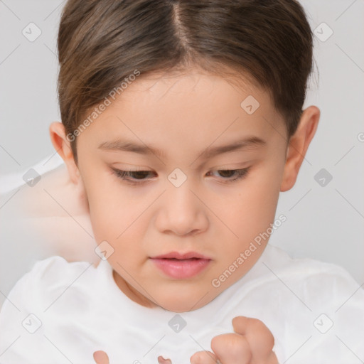 Neutral white child female with short  brown hair and brown eyes