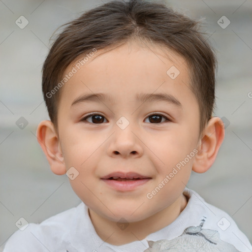 Joyful white child male with short  brown hair and brown eyes