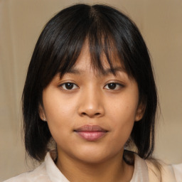 Neutral asian young-adult female with medium  brown hair and brown eyes