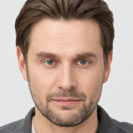 Neutral white adult male with short  brown hair and brown eyes