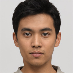 Neutral asian young-adult male with short  black hair and brown eyes