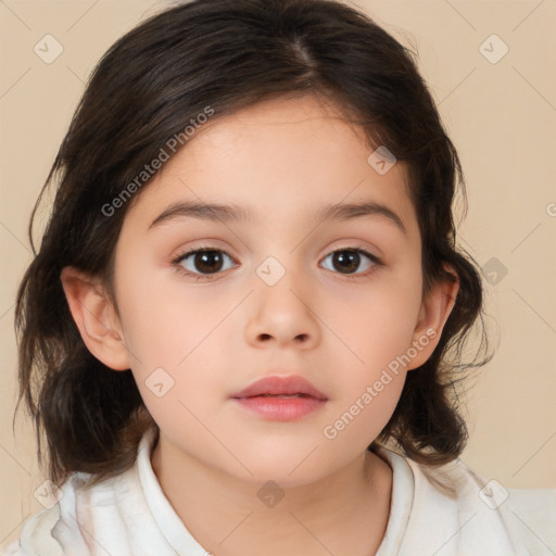 Neutral white child female with medium  brown hair and brown eyes