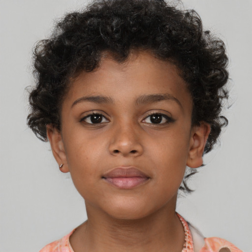 Neutral latino child female with short  brown hair and brown eyes