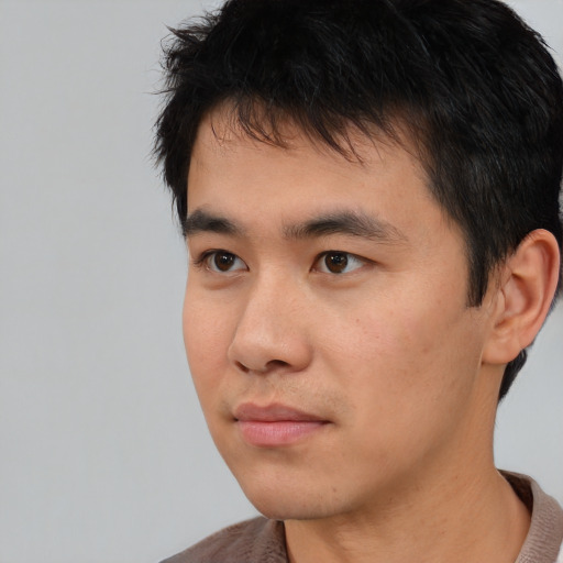 Neutral asian young-adult male with short  black hair and brown eyes
