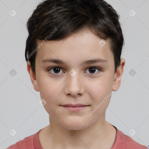 Neutral white child female with short  brown hair and brown eyes