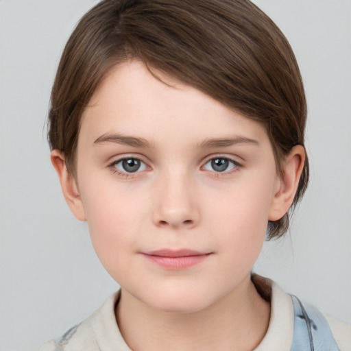 Neutral white child female with short  brown hair and brown eyes