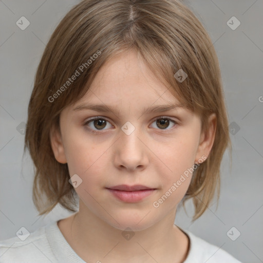 Neutral white child female with medium  brown hair and brown eyes