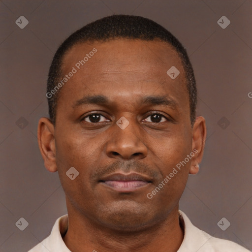 Neutral black young-adult male with short  brown hair and brown eyes